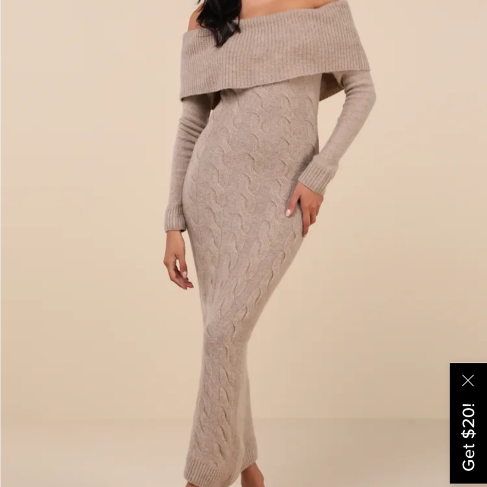 Lulu's Off-Shoulder Tan Sweater